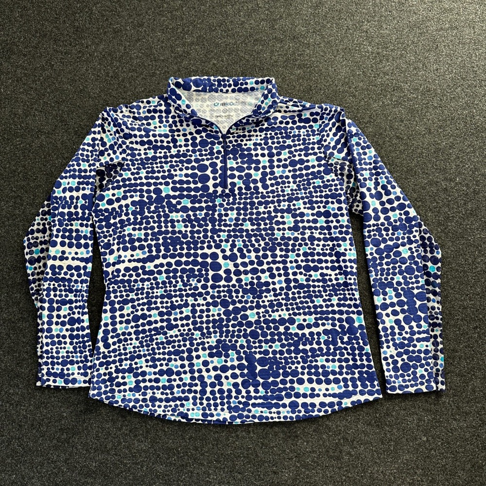 IBKUL Womens Blue Polka Dot IceFil Quarter Zip Sun Shirt Long Sleeve Large